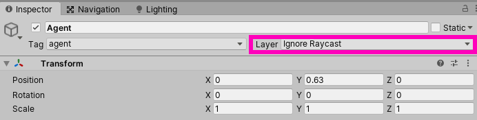 Switching the agent layer to "Ignore Raycast"