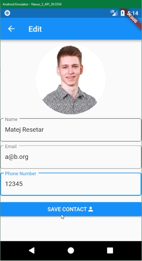 Demo of a contacts app created for mobile