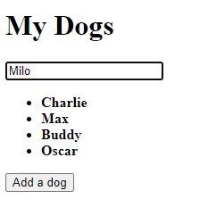 Dog App project showing list of names
