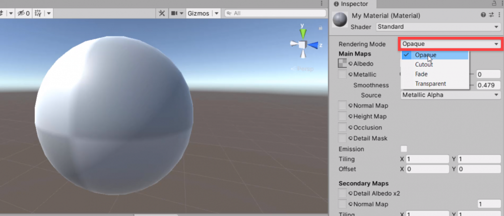 Unity Rendering Mode options for materials