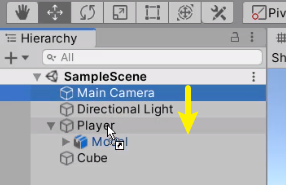Main Camera in Unity being dragged as child of Player