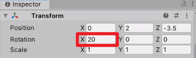 Unity Inspector with 20 on X Rotation