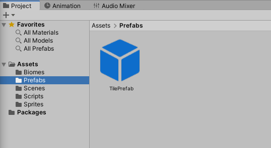 TilePrefab created in Unity Assets