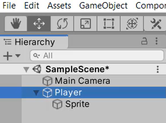 Sprite made child of Empty Player game object in Unity Hierarchy