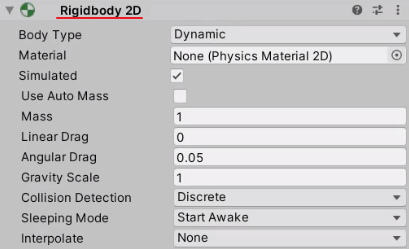 Rigidbody 2D for Player in Unity Inspector