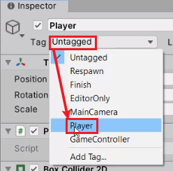 Player tag added to Player in Unity