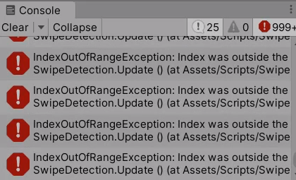 Console IndexOutofRangeException errors in Unity