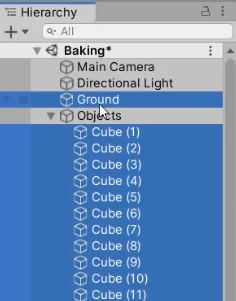 Objects selected in Unity Hierarchy