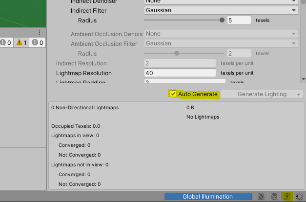 Auto Generate option checked for lighting