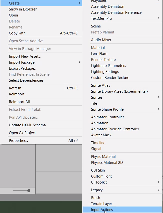 Unity Create Menu with Input Actions selected