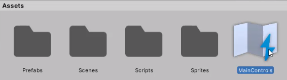 Unity Assets folder with MainControls file highlighted