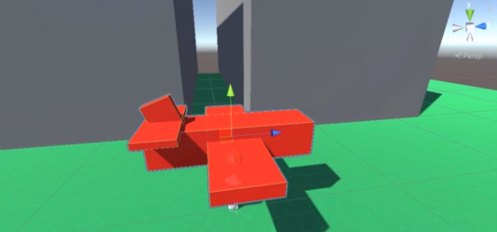 Red plane constructed with Unity primitives