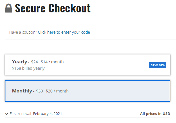 Screenshot of Zenva's checkout page for access plans