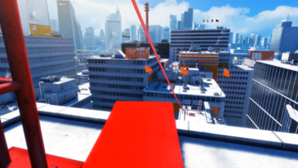 Screenshot of Mirror's Edge demonstrating the importance of red color