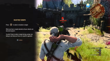 Screenshot of The Witcher 3 showing one of the many text tutorials