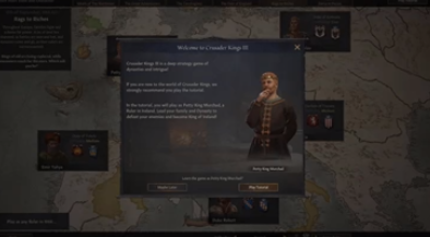 Screenshot of Crusader Kings III showing a text pop-up for the tutorial