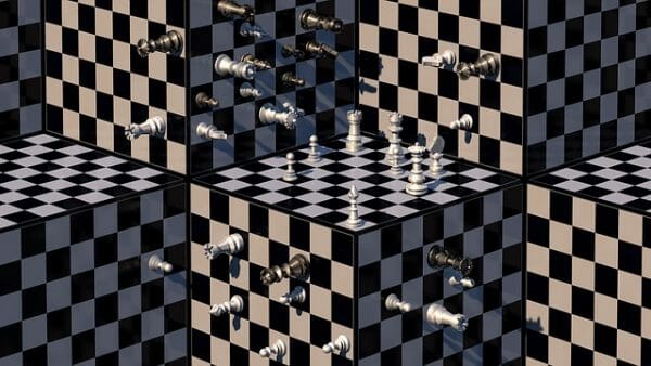 Optical illusion of a chess game