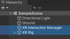 Unity Hierarchy showing XR Rig objects