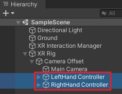 XR Controllers as seen in the Unity Hierarchy