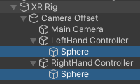 Sphere as hands as seen in the Unity Hierarchy