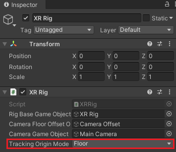 Tracking Origin Mode with Floor added in Unity Inspector