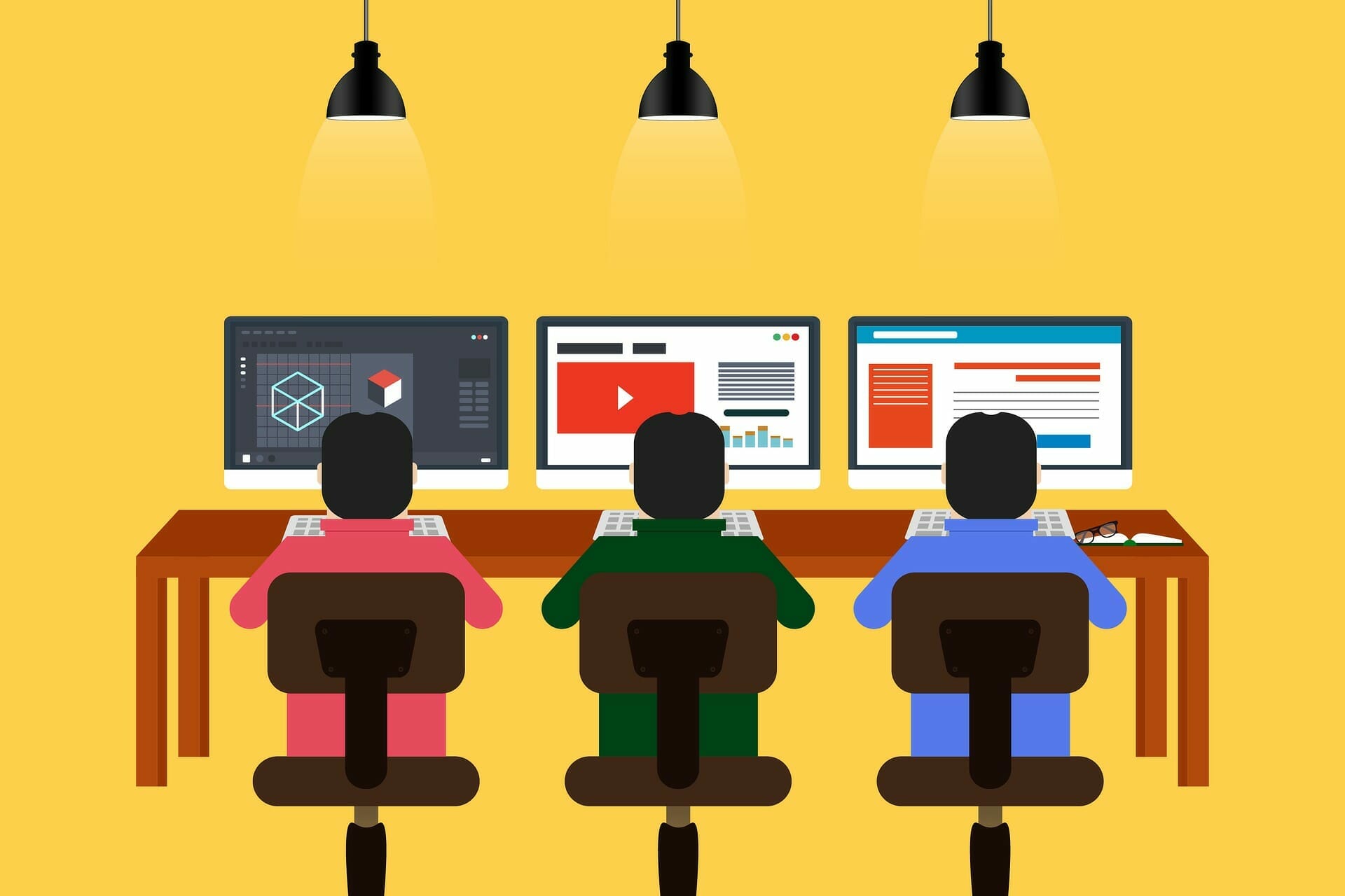Vector image of three programmers working together