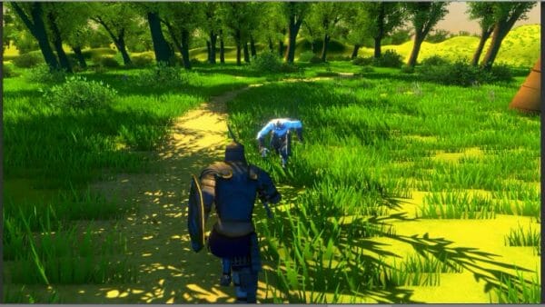 Action RPG example project from Unity with character running towards enemy