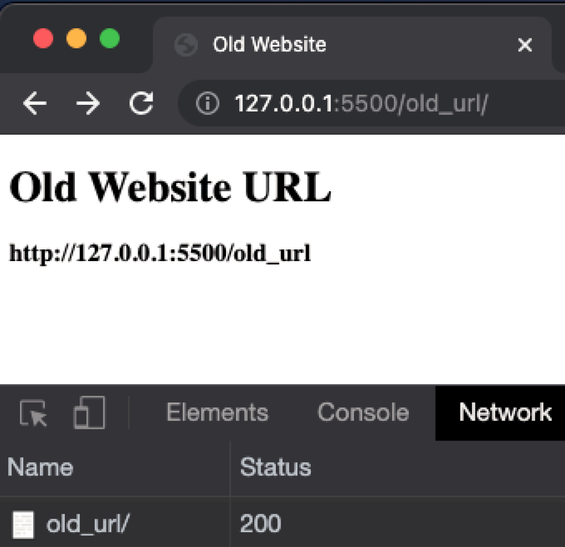 Screenshot of a website showing the old website URL