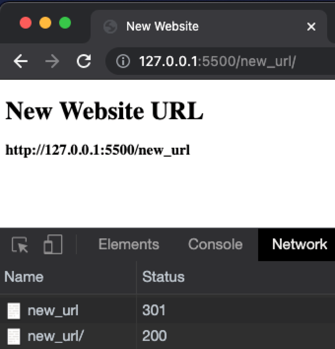 Screenshot of a website showing the new website URL and Status Codes