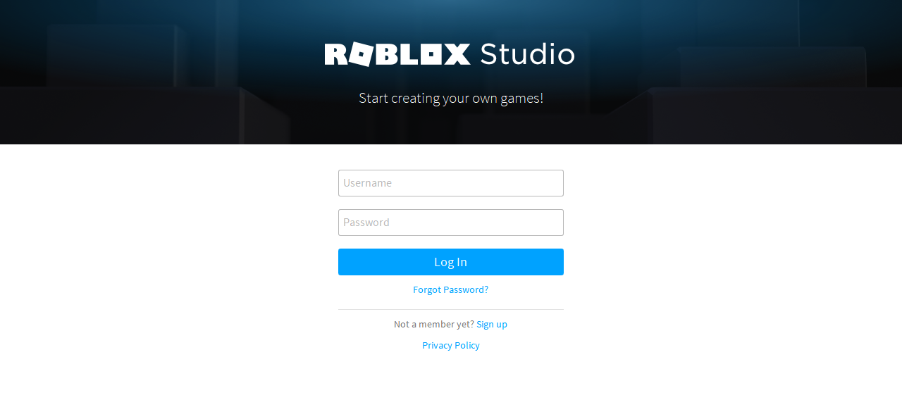 roblox studio login screen