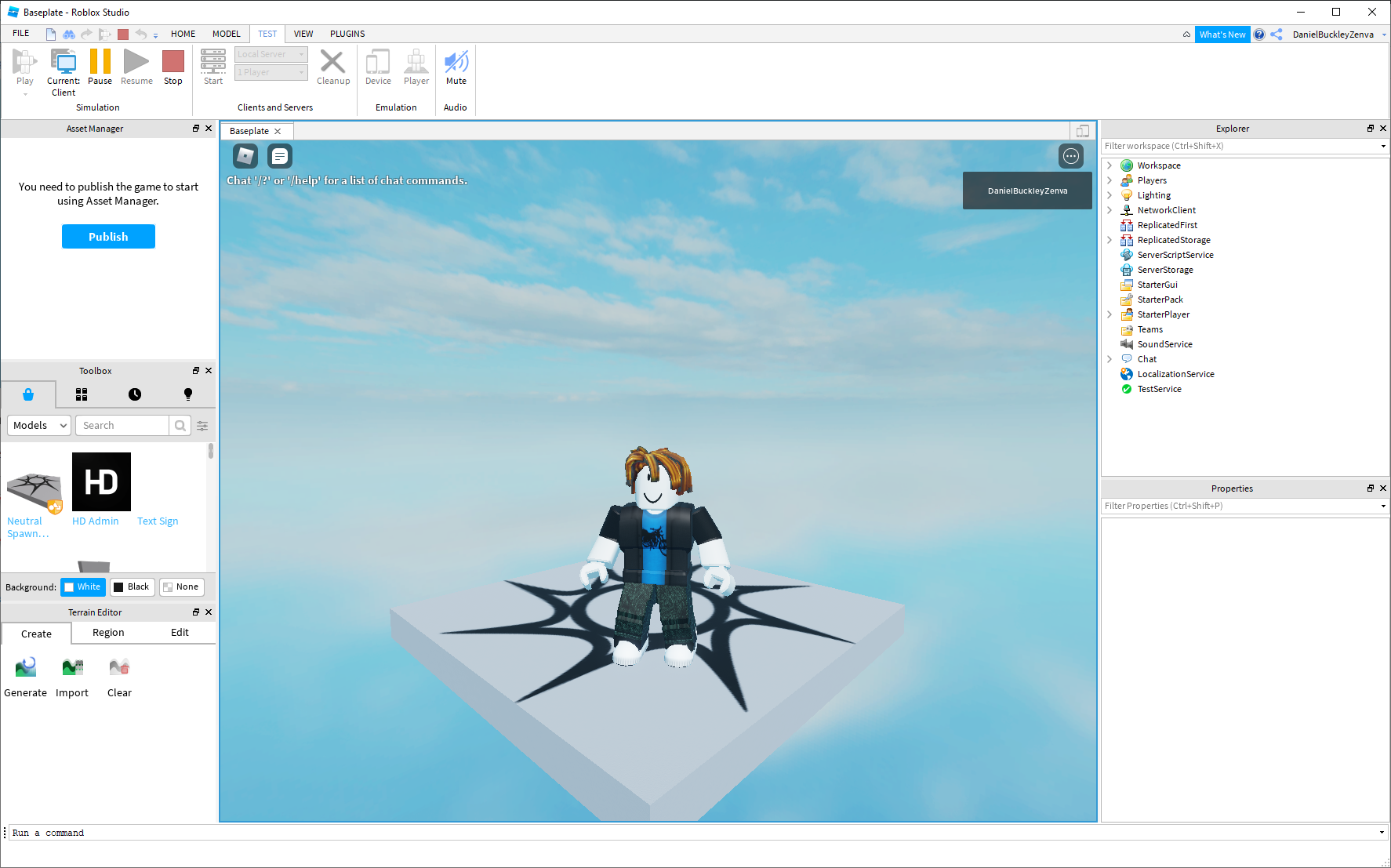 Playing a game in Roblox Studio