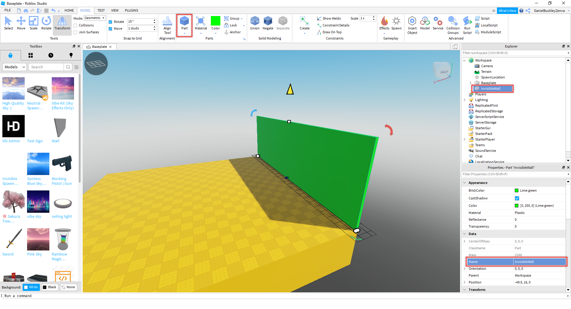 creating an invisible wall in Roblox Studio arena level