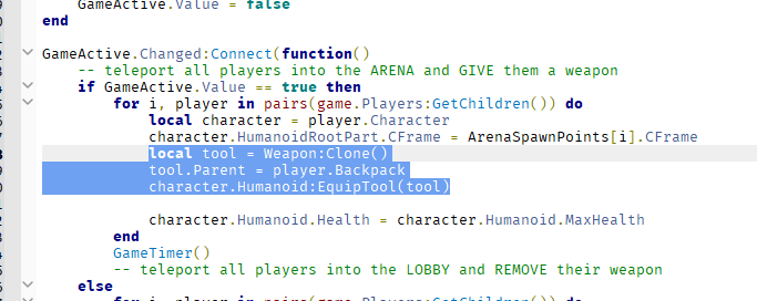 giving weapon code as seen in code editor