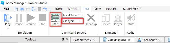 multiple clients testing option in Roblox Studio