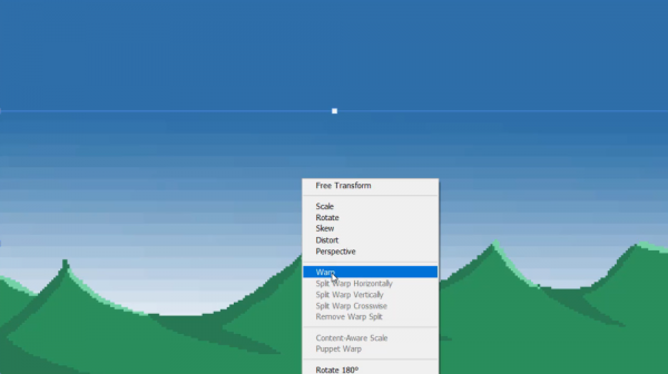 Photoshop menu with Warp option selected