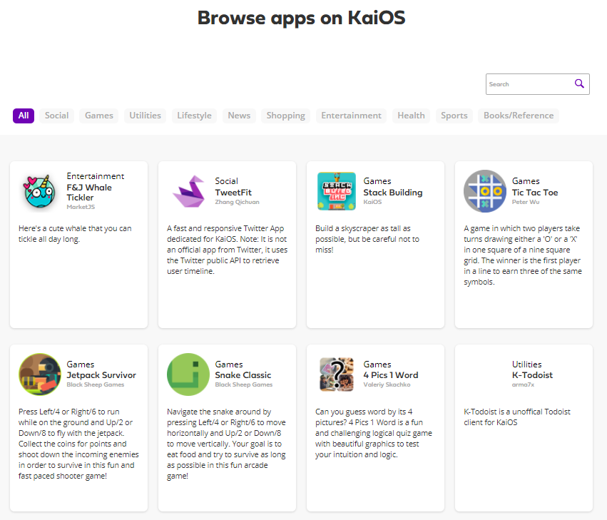 Screenshot of the KaiOS app store
