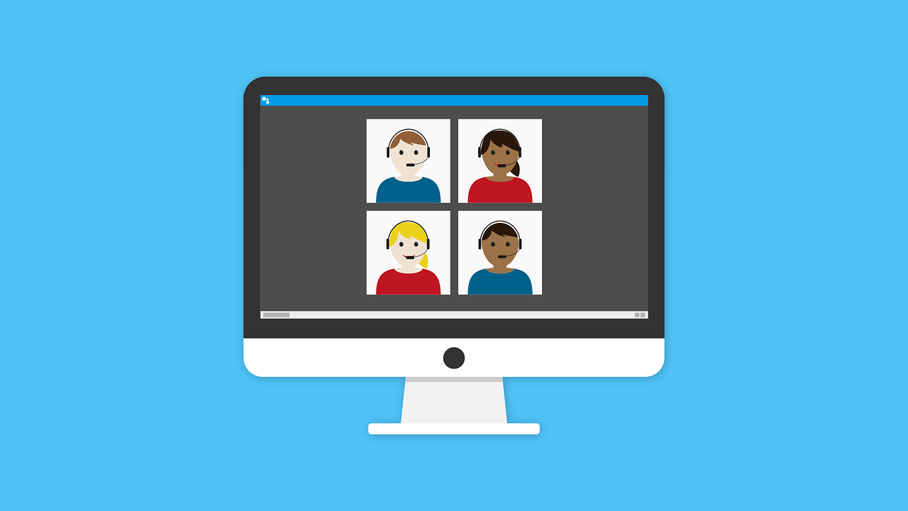 Vector artwork of a video call with students