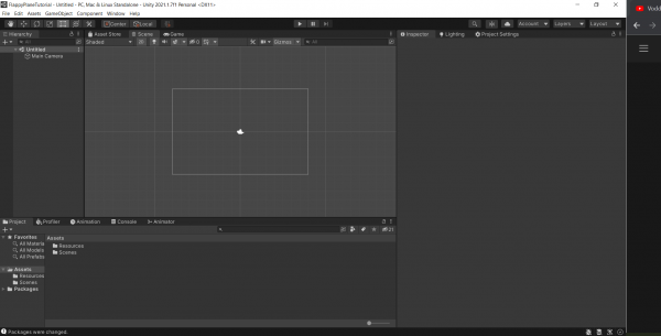 A blank 2D project in Unity