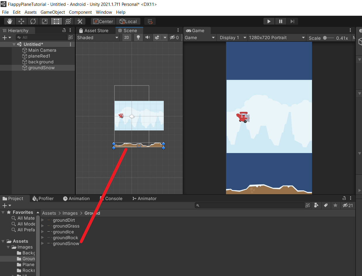 Placing the ground sprite directly in the scene
