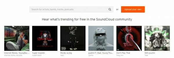 Screenshot of SoundCloud home page