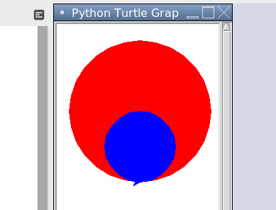 Python Turtle project with a smaller blue circle in a bigger red circle