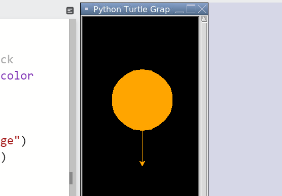Screenshot of Python turtle moving forward from sun but with path on