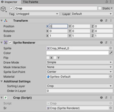 Unity Inspector showing Crop with the Sprite Renderer