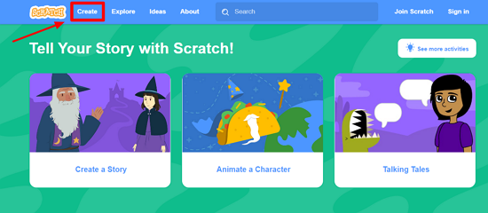 Scratch homepage interface