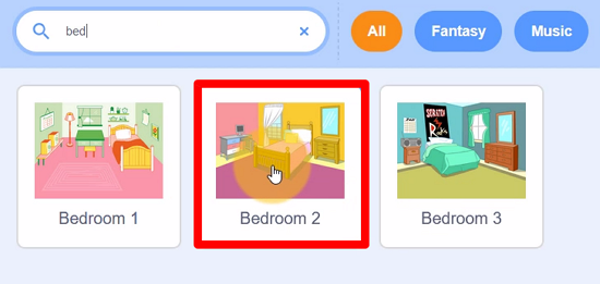 'Bedroom 2' background in Scratch