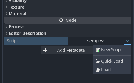 Node creation options with Script options shown