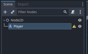 Player node as seen in the Scene panel of Godot