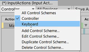 Adding a new Control Scheme to separate the inputs from each type of controller