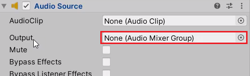 Setting up the Output property inside the Audio Source component
