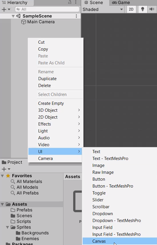 Creating a Canvas in Unity